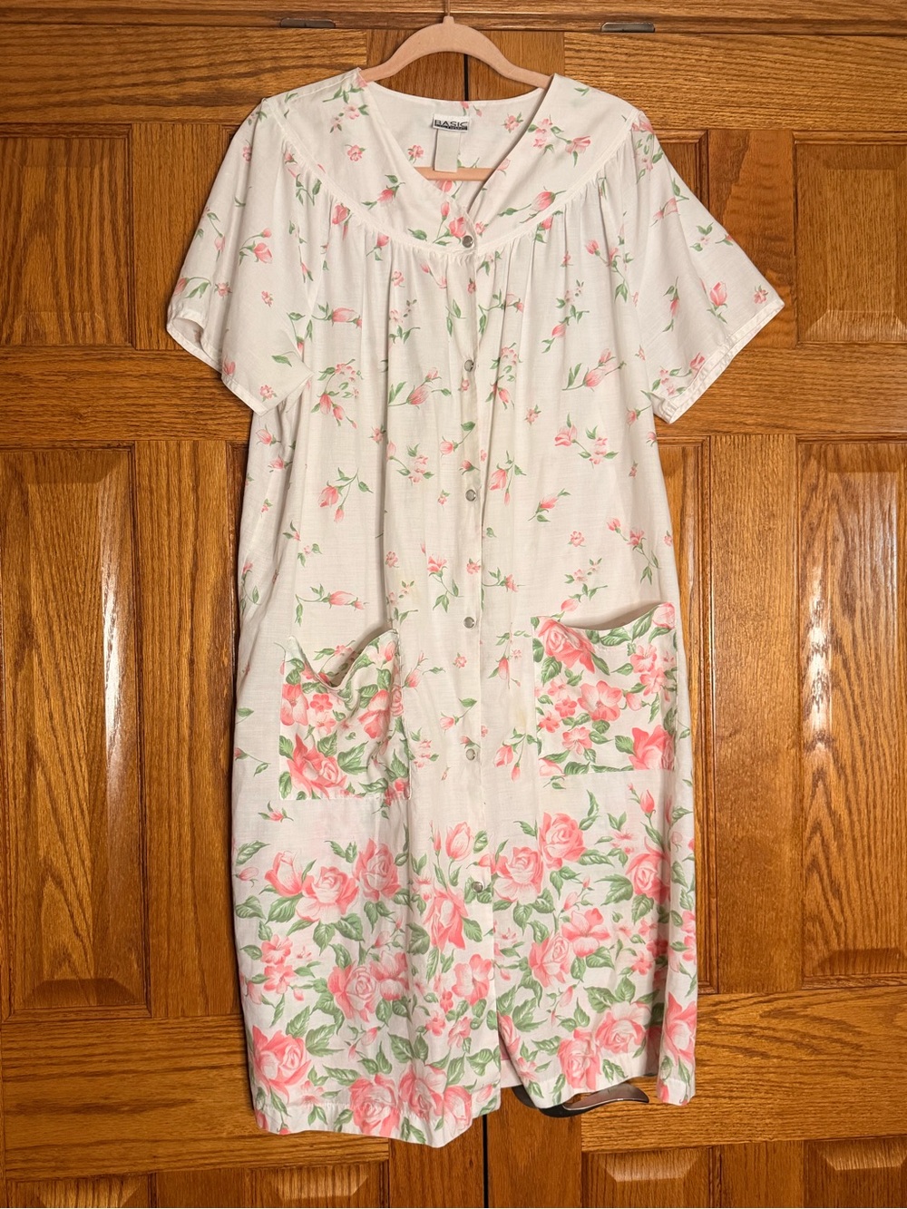 Basic Editions Cream Nightgown with Pink Rose Print